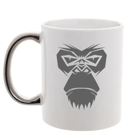 Чашка с цветной ручкой Gorilla face Серебро фото