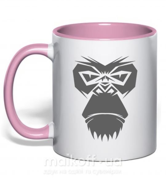 Чашка з кольоровою ручкою Gorilla face Ніжно рожевий фото