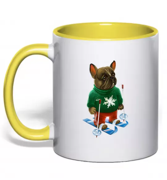 Чашка с цветной ручкой Бульдог на лижах Солнечно желтый фото