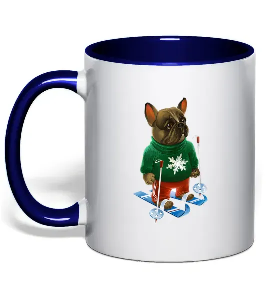 Чашка с цветной ручкой Бульдог на лижах Глубокий темно-синий фото