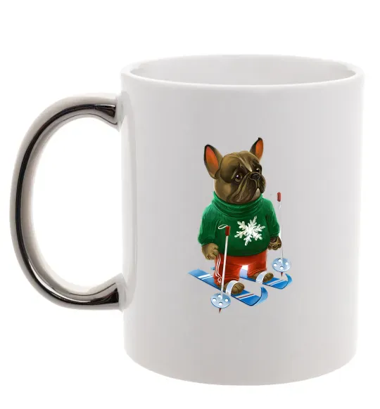 Чашка с цветной ручкой Бульдог на лижах Серебро фото