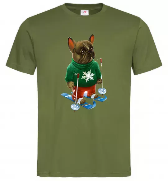 Чоловіча футболка Бульдог на лижах Оливковий фото