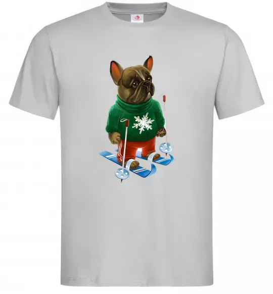Чоловіча футболка Бульдог на лижах Сірий фото