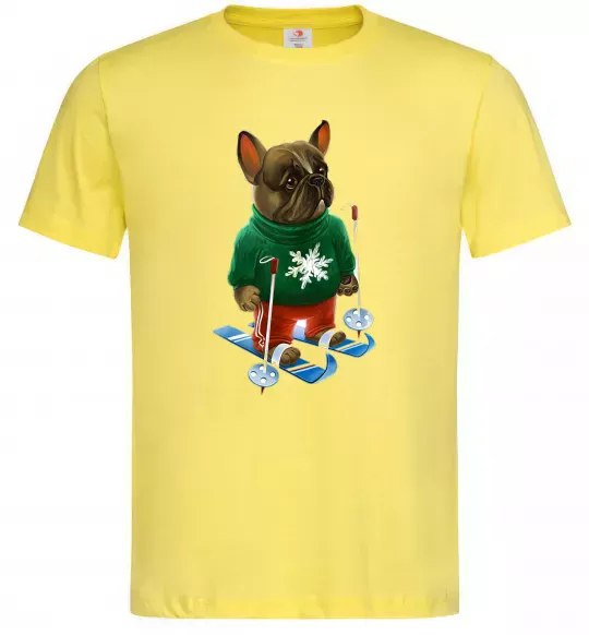 Чоловіча футболка Бульдог на лижах Лимонний фото