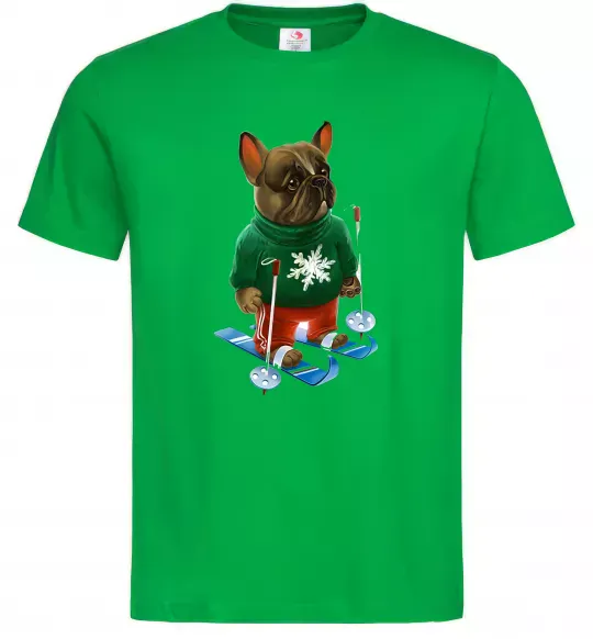Чоловіча футболка Бульдог на лижах Зелений фото