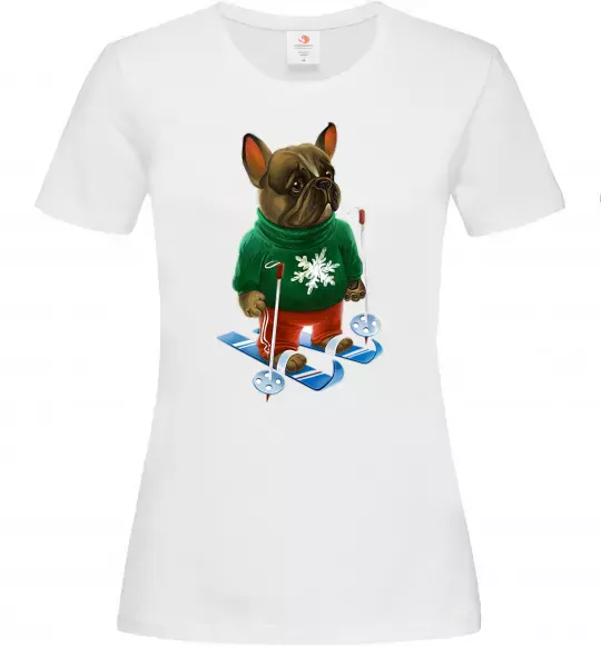 Женская футболка Бульдог на лижах Белый фото