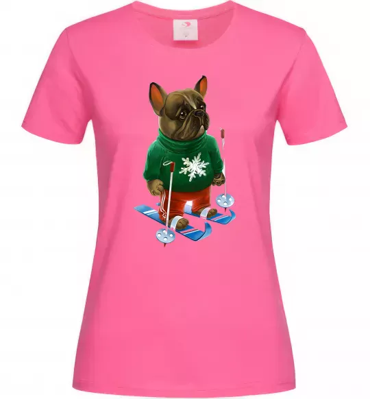 Женская футболка Бульдог на лижах Ярко-розовый фото