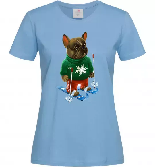 Женская футболка Бульдог на лижах Голубой фото