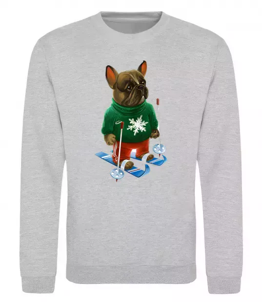 Свитшот Бульдог на лижах Серый меланж фото