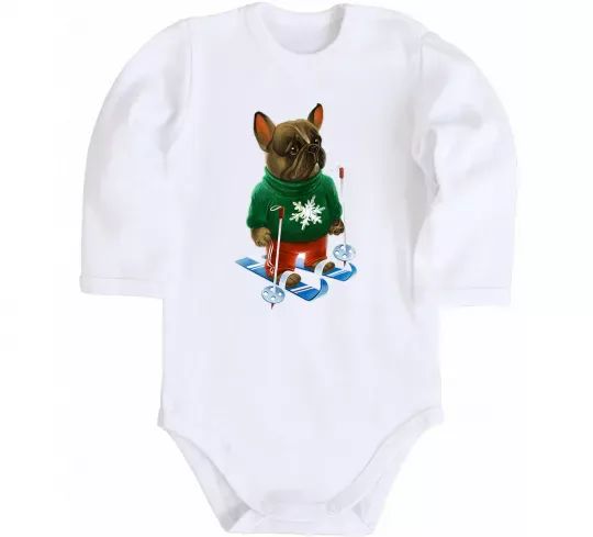 Дитячий бодік Бульдог на лижах Білий фото