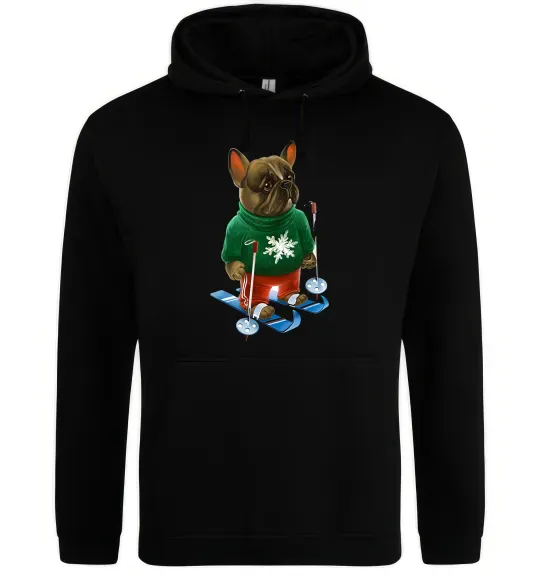 Жіноча толстовка (худі) Бульдог на лижах Чорний фото