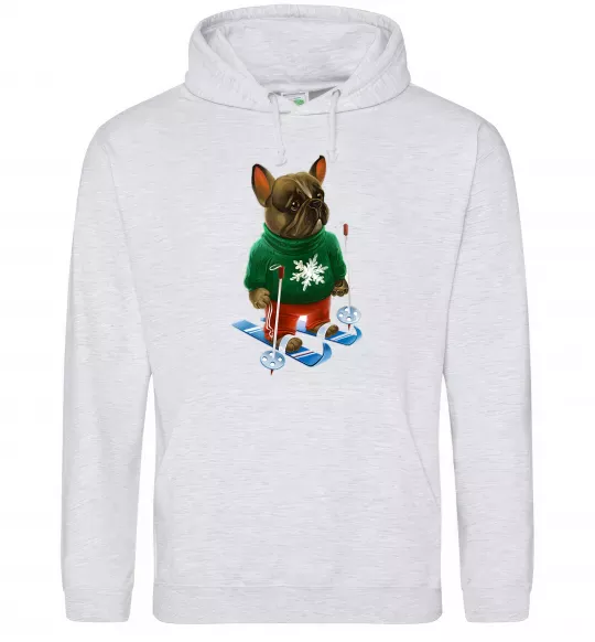 Жіноча толстовка (худі) Бульдог на лижах Сірий меланж фото