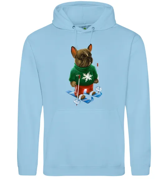 Жіноча толстовка (худі) Бульдог на лижах Блакитний фото