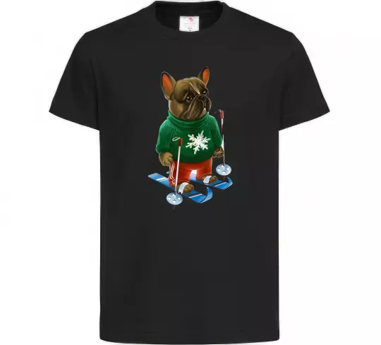 Дитяча футболка Бульдог на лижах Чорний фото