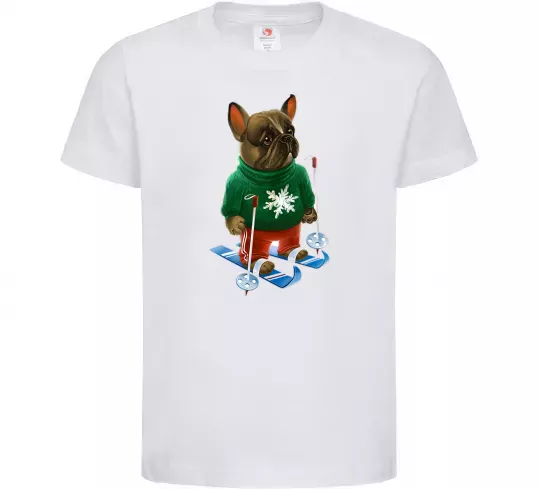 Дитяча футболка Бульдог на лижах Білий фото