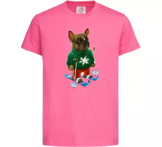 Дитяча футболка Бульдог на лижах Яскраво-рожевий фото