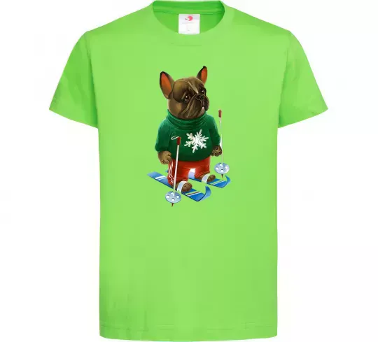 Дитяча футболка Бульдог на лижах Лаймовий фото