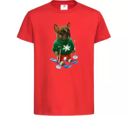 Дитяча футболка Бульдог на лижах Червоний фото