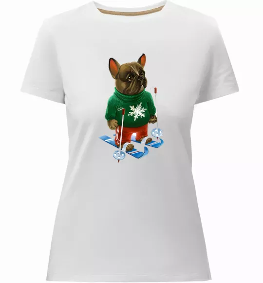 Женская премиум футболка Бульдог на лижах Белый фото