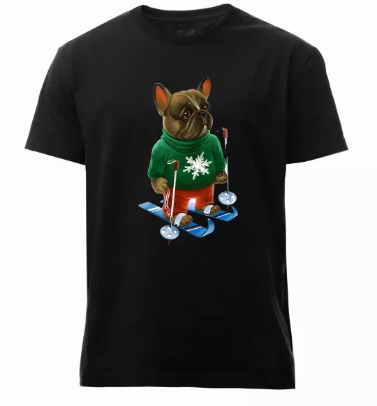 Мужская премиум футболка Бульдог на лижах Черный фото