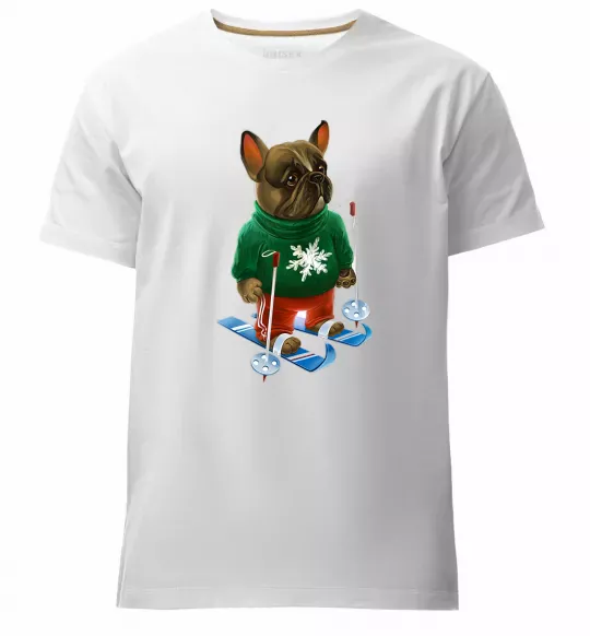 Мужская премиум футболка Бульдог на лижах Белый фото