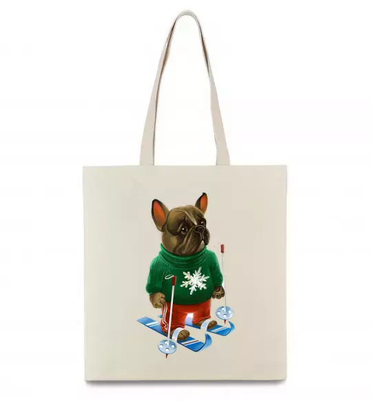 Еко-сумка Бульдог на лижах Бежевий фото