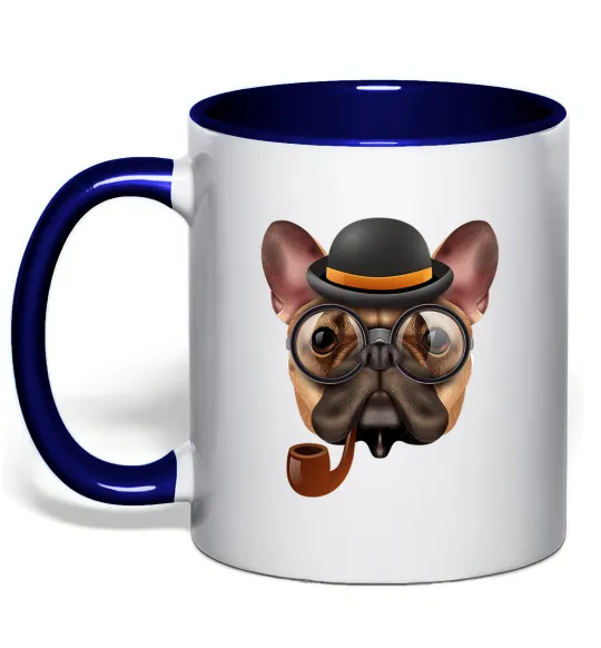 Чашка з кольоровою ручкою Бульдог з сигарою Глибокий темно-синій фото