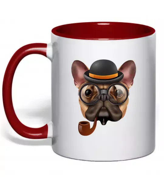 Чашка з кольоровою ручкою Бульдог з сигарою Червоний фото