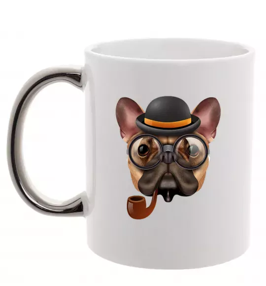 Чашка з кольоровою ручкою Бульдог з сигарою Срібло фото