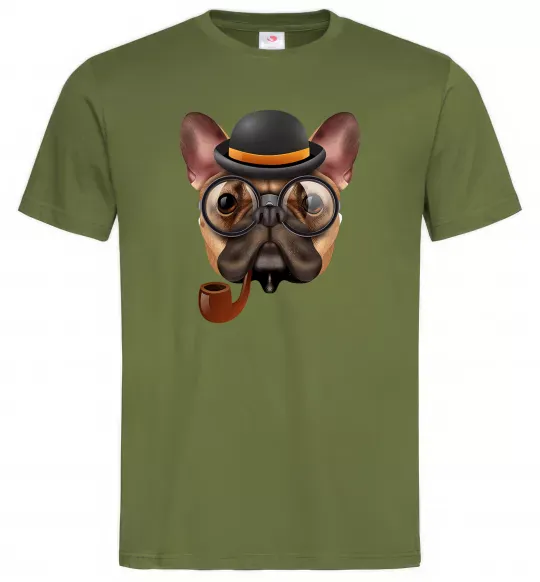 Чоловіча футболка Бульдог з сигарою Оливковий фото