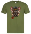 Чоловіча футболка Бульдог з сигарою Оливковий фото