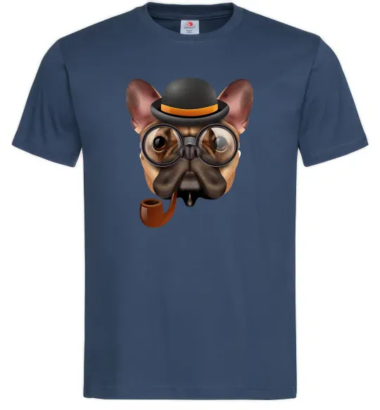 Чоловіча футболка Бульдог з сигарою Темно-синій фото