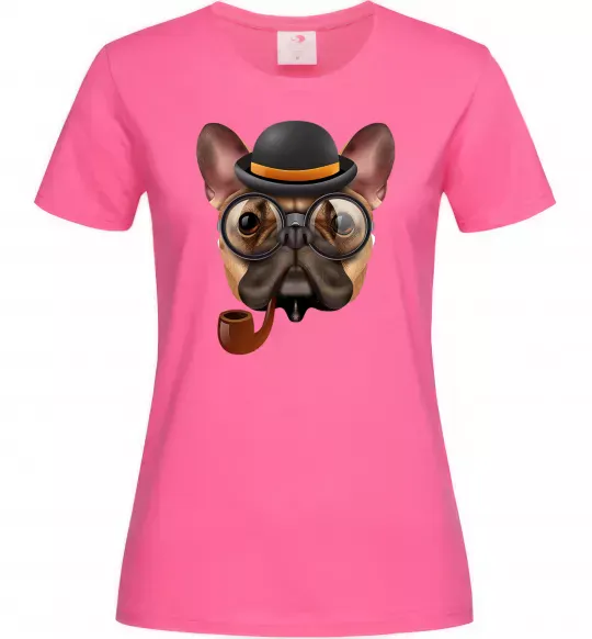 Женская футболка Бульдог з сигарою Ярко-розовый фото