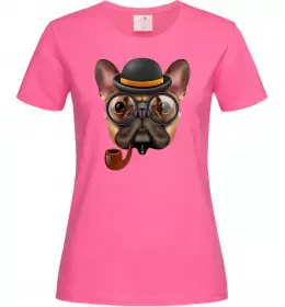 Женская футболка Бульдог з сигарою Ярко-розовый фото