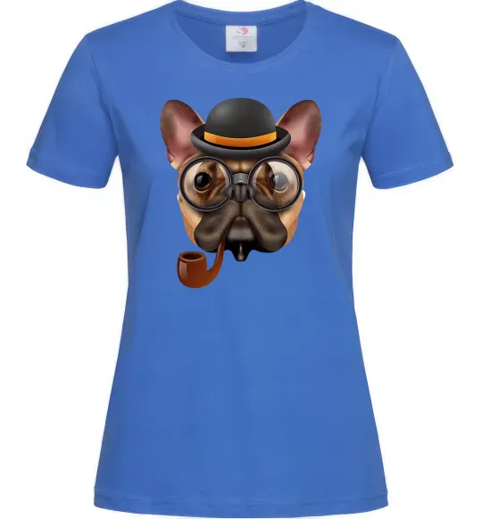 Женская футболка Бульдог з сигарою Ярко-синий фото