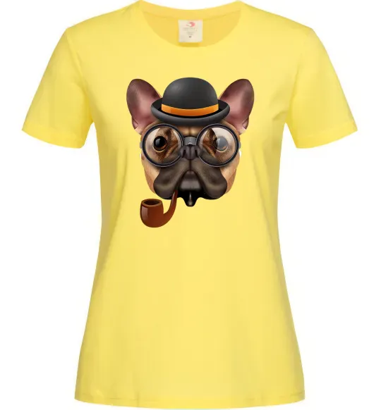 Женская футболка Бульдог з сигарою Лимонный фото