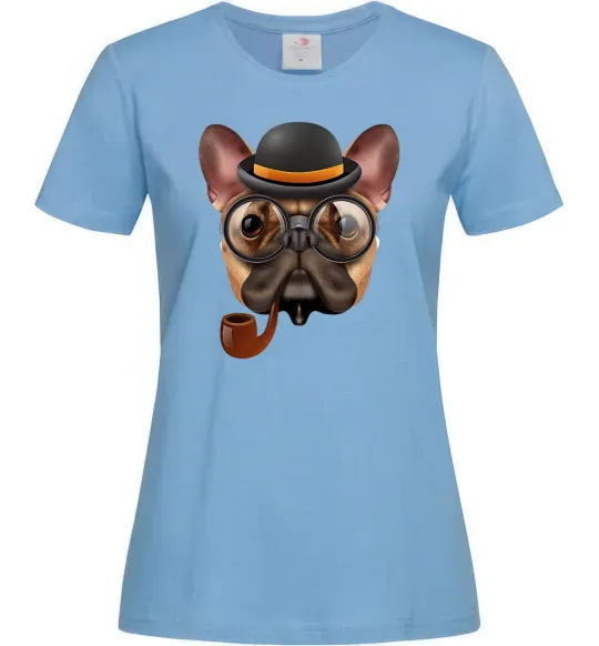 Женская футболка Бульдог з сигарою Голубой фото