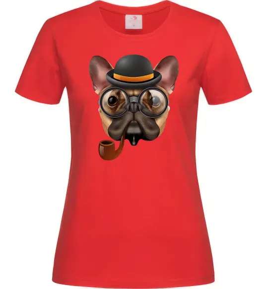 Женская футболка Бульдог з сигарою Красный фото