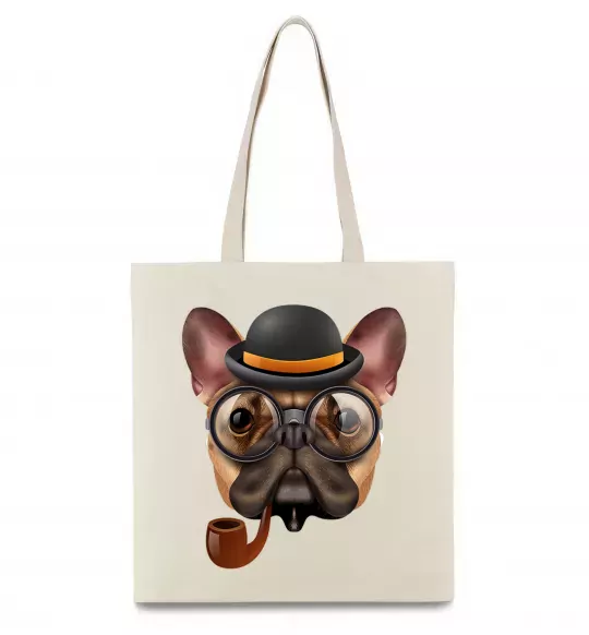 Эко-сумка Бульдог з сигарою Бежевый фото