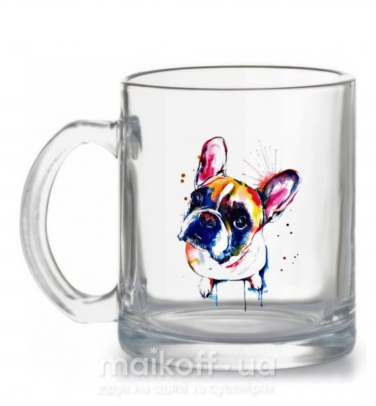 Чашка скляна Рисунок бульдога Прозорий фото