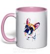 Чашка с цветной ручкой Рисунок бульдога Нежно розовый фото