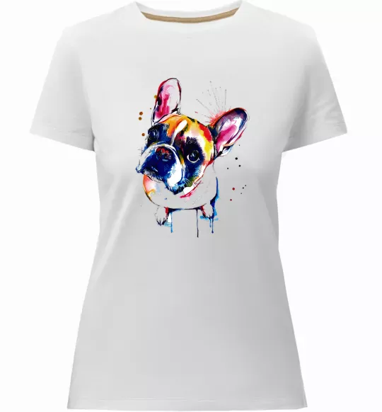 Жіноча преміум футболка Малюнок бульдог Білий фото