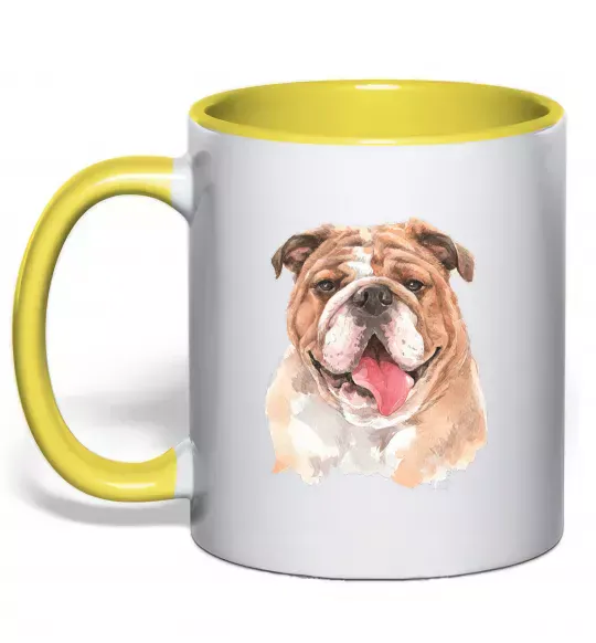 Чашка з кольоровою ручкою Бульдог картина Сонячно жовтий фото