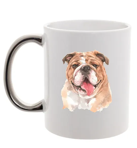 Чашка з кольоровою ручкою Бульдог картина Срібло фото