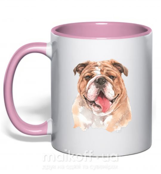 Чашка с цветной ручкой Бульдог картина Нежно розовый фото