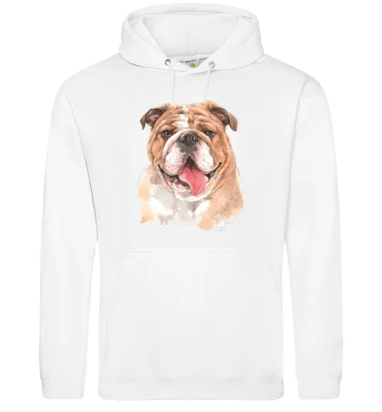 Мужская толстовка (худи) Бульдог картина Белый фото