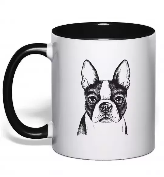 Чашка с цветной ручкой Bulldog illustration Черный фото