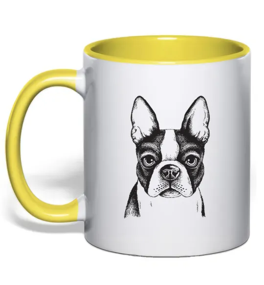 Чашка с цветной ручкой Bulldog illustration Лимонный фото