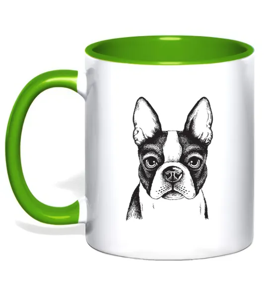 Чашка с цветной ручкой Bulldog illustration Лаймовый фото