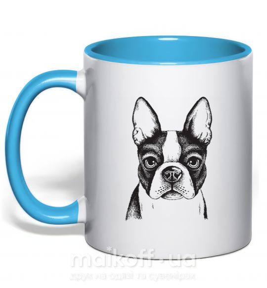 Чашка с цветной ручкой Bulldog illustration Голубой фото